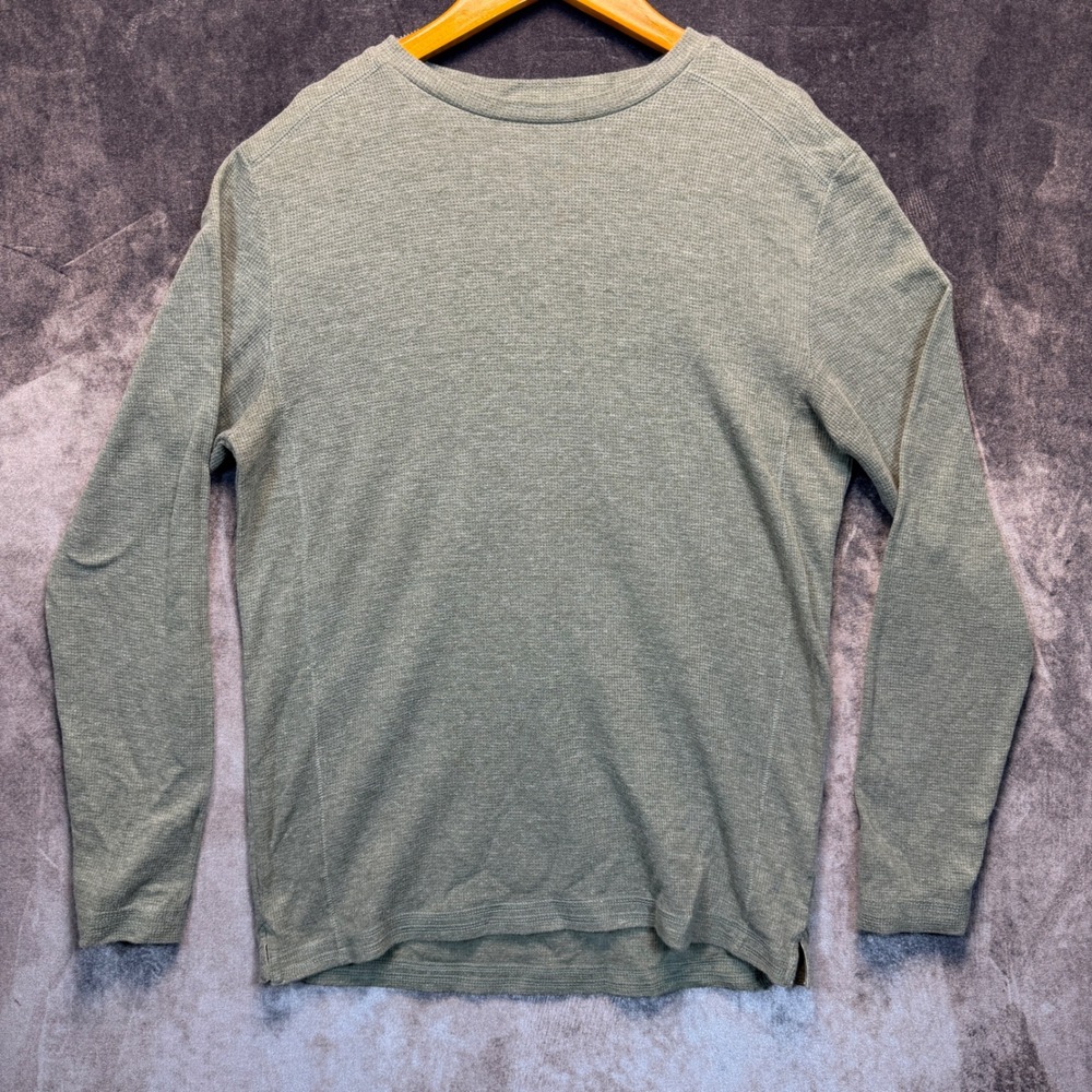 BKE Thermal Shirt Mens Green Regular Medium Waffle Knit Long Sleeve Pullover